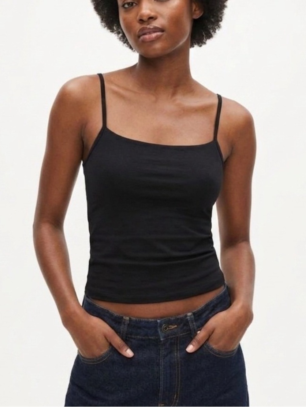 J.Crew Black Stretch Cotton Shelf-Bra Tank Top